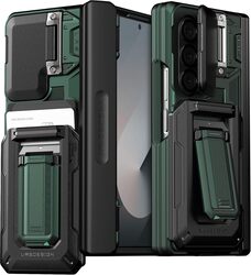 VRS Design D-Wallet Origin for Samsung Galaxy Z Fold 6 case cover (2 cards) & Camera lens Protector Kickstand - Metallic Green